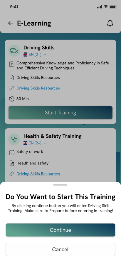 E-Learning Screen (Warning Bottom Page)